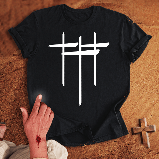 3 Crosses T Shirt - Military Green L | Biblical & Scripture Inspired Apparel | Jesus Monk