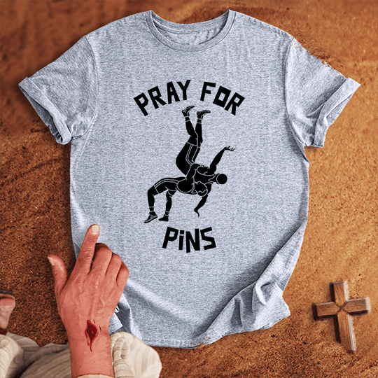 Pray For Wrestling Pins T Shirt - White 2XL | Biblical & Scripture Inspired Apparel | Jesus Monk