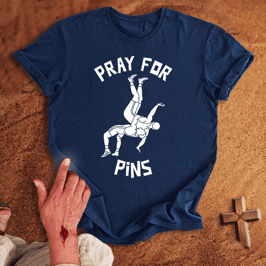 Pray For Wrestling Pins T Shirt - Red S | Biblical & Scripture Inspired Apparel | Jesus Monk