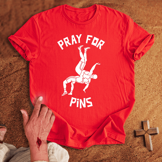 Pray For Wrestling Pins T Shirt - White M | Biblical & Scripture Inspired Apparel | Jesus Monk