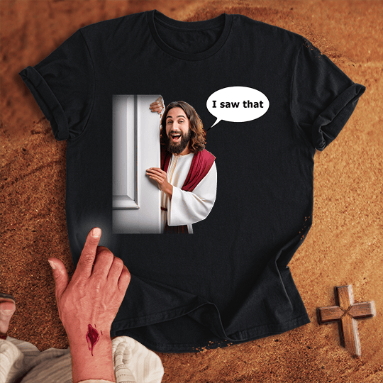 Comical Jesus I Saw That T Shirt - Tropical Blue S | Biblical & Scripture Inspired Apparel | Jesus Monk
