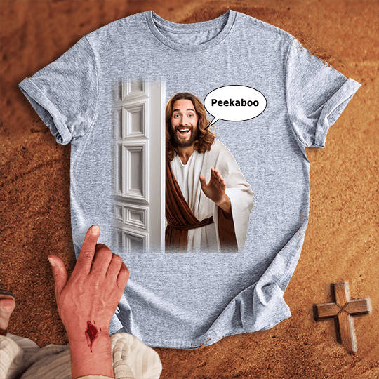 Comical Jesus Peekaboo T Shirt - Black M | Biblical & Scripture Inspired Apparel | Jesus Monk
