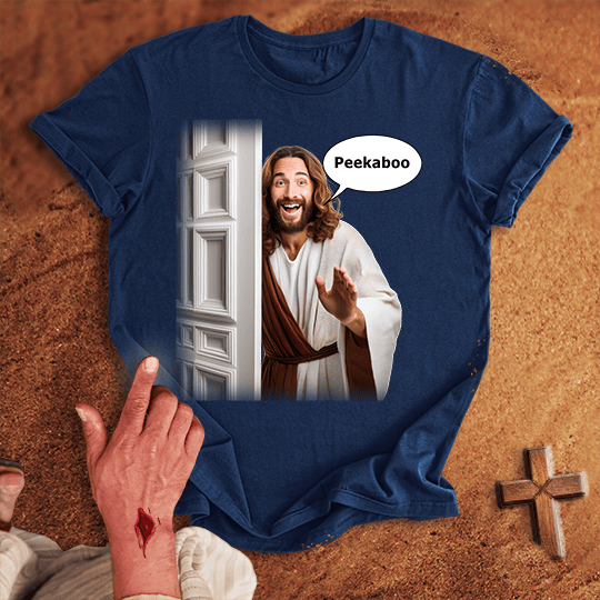 Comical Jesus Peekaboo T Shirt - Black 3XL | Biblical & Scripture Inspired Apparel | Jesus Monk