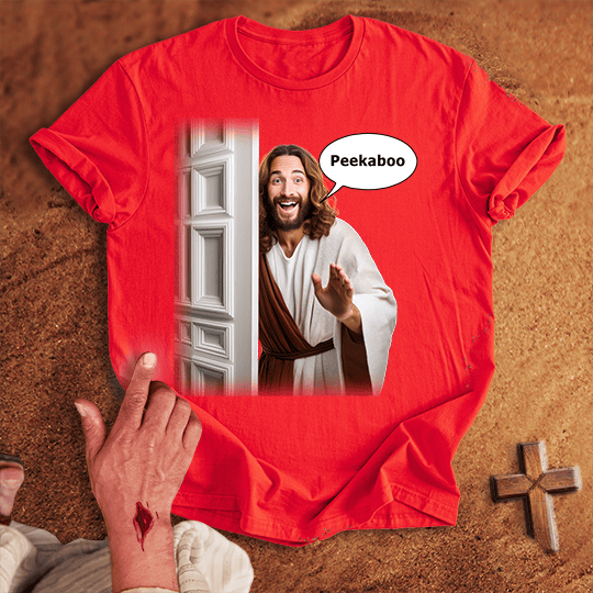 Comical Jesus Peekaboo T Shirt - Sport Grey S | Biblical & Scripture Inspired Apparel | Jesus Monk