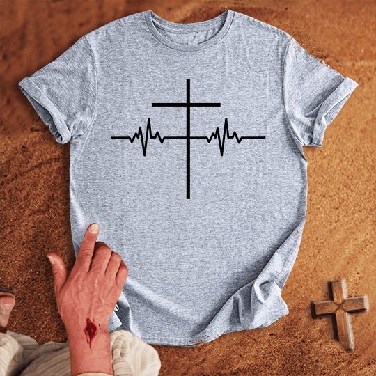 Ecg Heart Line Cross T Shirt - Red M | Biblical & Scripture Inspired Apparel | Jesus Monk