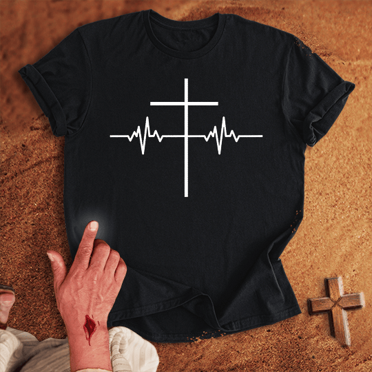 Ecg Heart Line Cross T Shirt - Red 3XL | Biblical & Scripture Inspired Apparel | Jesus Monk