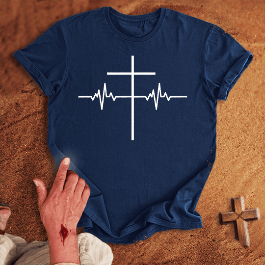 Ecg Heart Line Cross T Shirt - Sport Grey S | Biblical & Scripture Inspired Apparel | Jesus Monk