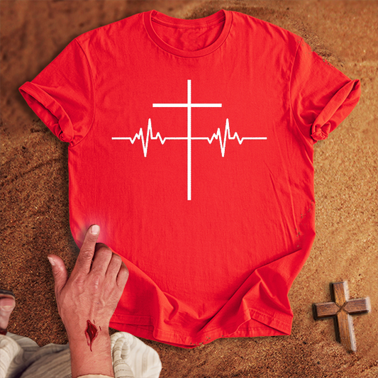 ECG Heart Line Cross T-shirt