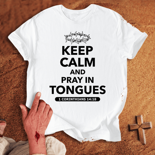 Keep Calm And Pray In Tongues T Shirt - Tropical Blue M | Biblical & Scripture Inspired Apparel | Jesus Monk