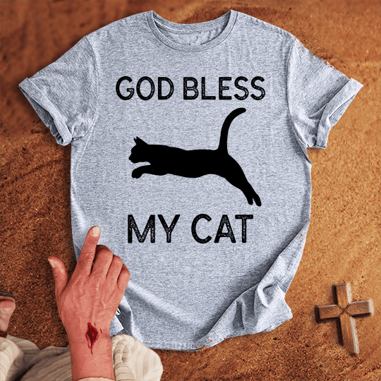 God Bless My Cat T Shirt - Black M | Biblical & Scripture Inspired Apparel | Jesus Monk