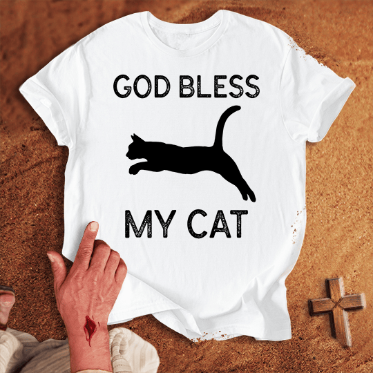 God Bless My Cat T Shirt - Black 2XL | Biblical & Scripture Inspired Apparel | Jesus Monk