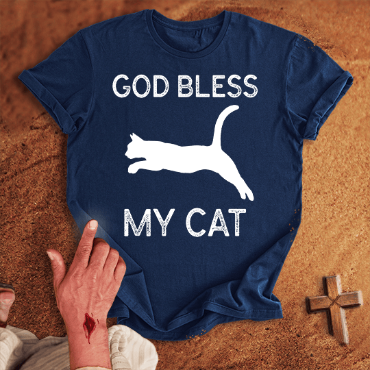 God Bless My Cat T Shirt - Black 3XL | Biblical & Scripture Inspired Apparel | Jesus Monk