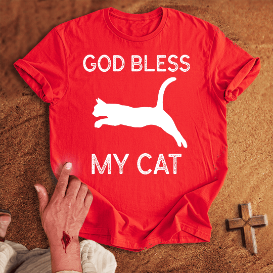 God Bless My Cat T Shirt - Sport Grey S | Biblical & Scripture Inspired Apparel | Jesus Monk