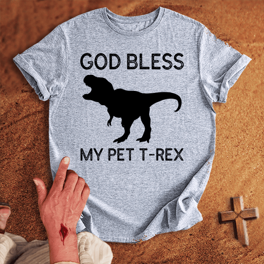 God Bless My Pet T Rex T Shirt - Military Green XL | Biblical & Scripture Inspired Apparel | Jesus Monk