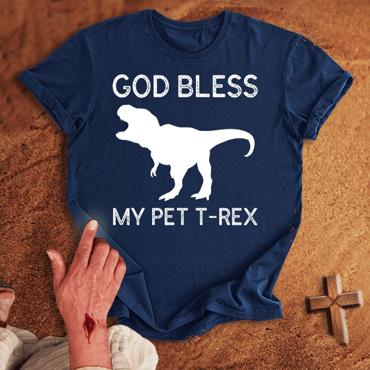 God Bless My Pet T Rex T Shirt - Red S | Biblical & Scripture Inspired Apparel | Jesus Monk