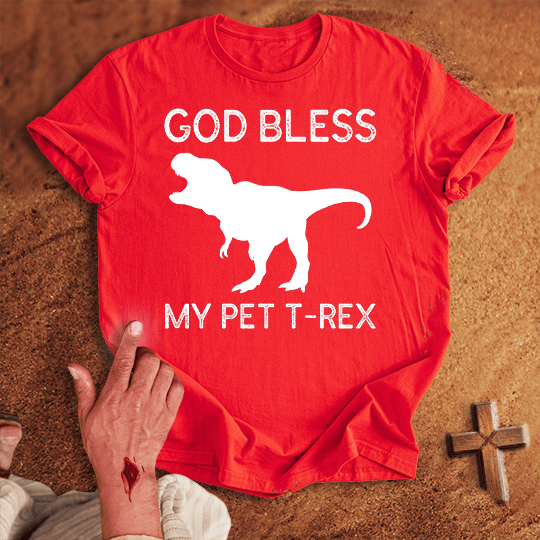 God Bless My Pet T Rex T Shirt - Military Green M | Biblical & Scripture Inspired Apparel | Jesus Monk