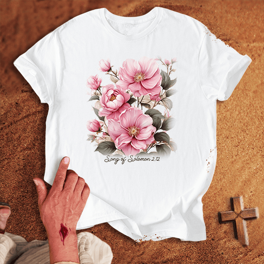 Pink Flowers T Shirt - Navy M | Biblical & Scripture Inspired Apparel | Jesus Monk