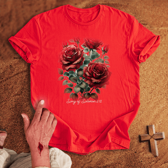 Red Rose Flowers T Shirt - White M | Biblical & Scripture Inspired Apparel | Jesus Monk
