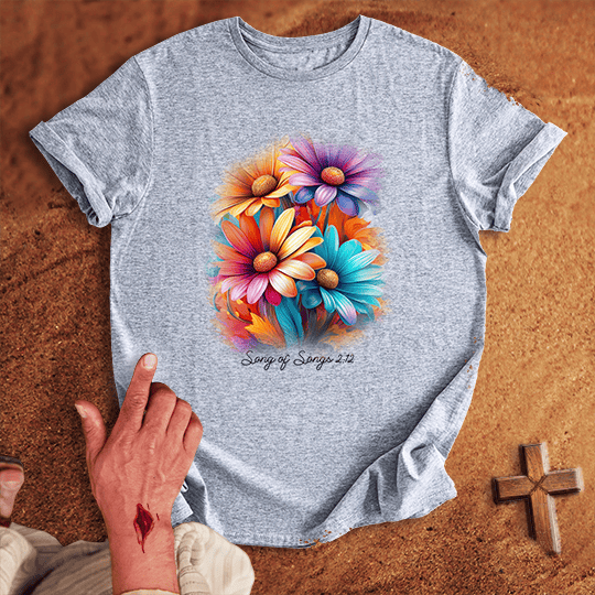 Vibrant Daisy Flowers T Shirt - Tropical Blue XL | Biblical & Scripture Inspired Apparel | Jesus Monk