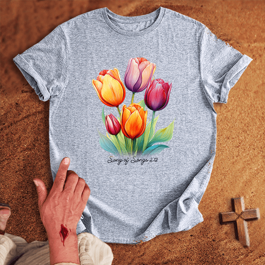 Vibrant Tulip Flowers T Shirt - Black 2XL | Biblical & Scripture Inspired Apparel | Jesus Monk
