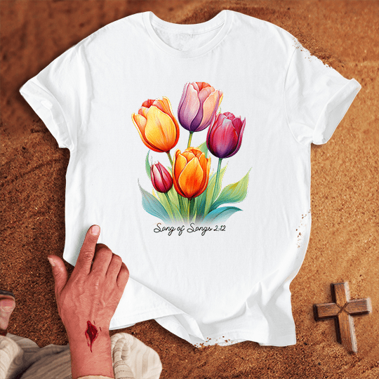 Vibrant Tulip Flowers T Shirt - Black M | Biblical & Scripture Inspired Apparel | Jesus Monk