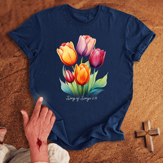 Vibrant Tulip Flowers T Shirt - Black 3XL | Biblical & Scripture Inspired Apparel | Jesus Monk
