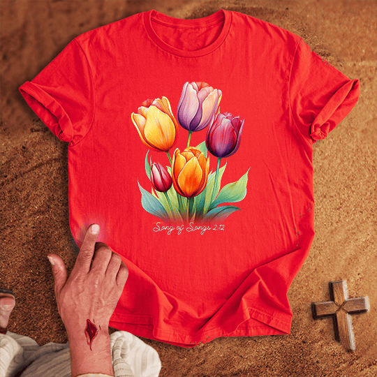 Vibrant Tulip Flowers T Shirt - White S | Biblical & Scripture Inspired Apparel | Jesus Monk