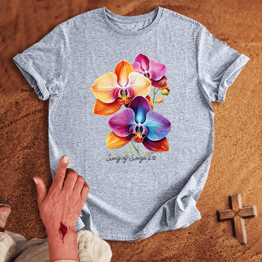 Vibrant Orchid Flowers T Shirt - Black 2XL | Biblical & Scripture Inspired Apparel | Jesus Monk