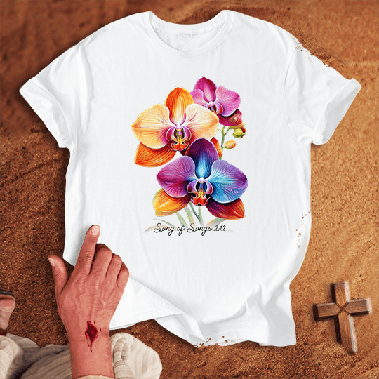 Vibrant Orchid Flowers T Shirt - Black M | Biblical & Scripture Inspired Apparel | Jesus Monk