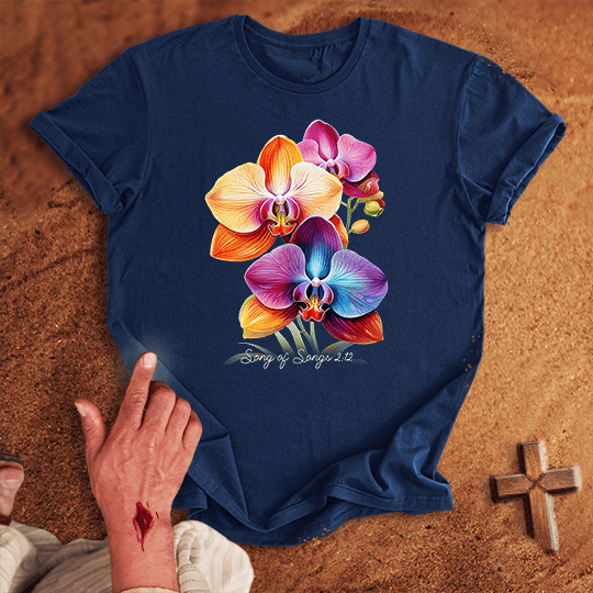 Vibrant Orchid Flowers T Shirt - Black 3XL | Biblical & Scripture Inspired Apparel | Jesus Monk