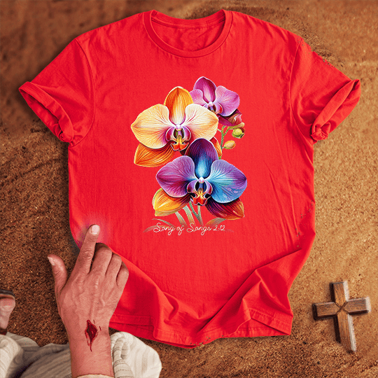 Vibrant Orchid Flowers T Shirt - White S | Biblical & Scripture Inspired Apparel | Jesus Monk