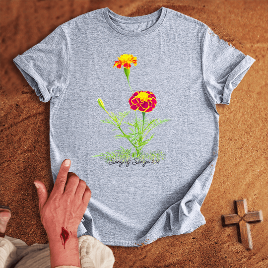 Vibrant Marigold Flowers T Shirt - Navy 2XL | Biblical & Scripture Inspired Apparel | Jesus Monk
