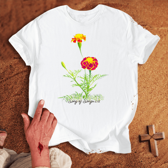 Vibrant Marigold Flowers T Shirt - Navy M | Biblical & Scripture Inspired Apparel | Jesus Monk
