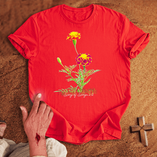 Vibrant Marigold Flowers T Shirt - White S | Biblical & Scripture Inspired Apparel | Jesus Monk