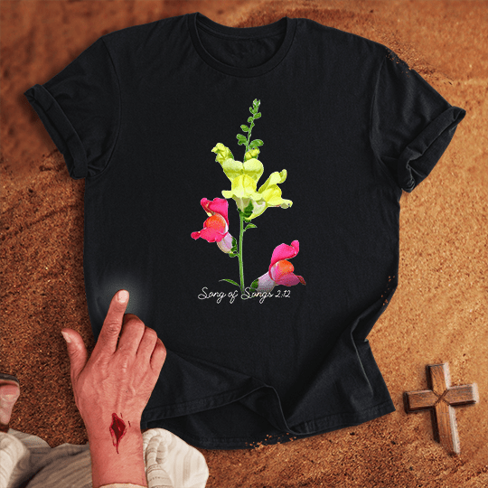 Vibrant Snapdragon Flowers T Shirt - Military Green M | Biblical & Scripture Inspired Apparel | Jesus Monk