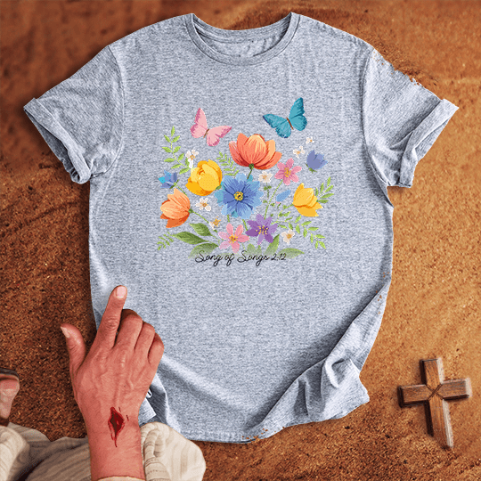 Vibrant Flowers And Butterflies T Shirt - White 2XL | Biblical & Scripture Inspired Apparel | Jesus Monk