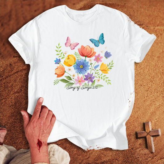 Vibrant Flowers and Butterflies T-shirt
