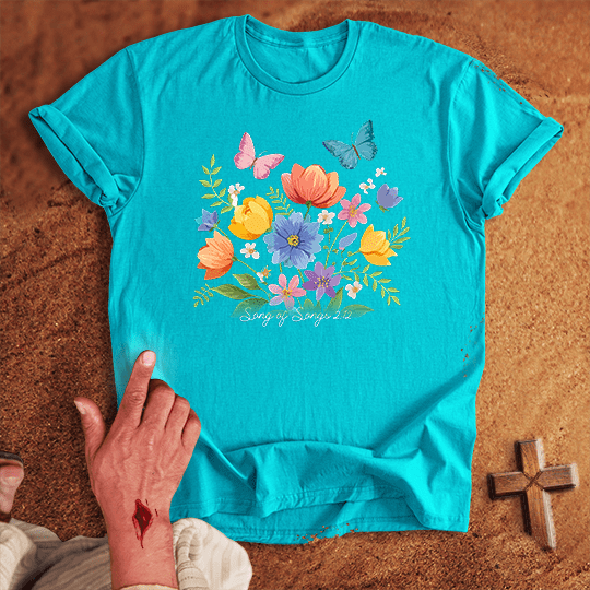 Vibrant Flowers And Butterflies T Shirt - White M | Biblical & Scripture Inspired Apparel | Jesus Monk