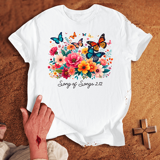 Vibrant Flowers And Butterflies T Shirt 1 - Sport Grey 2XL | Biblical & Scripture Inspired Apparel | Jesus Monk