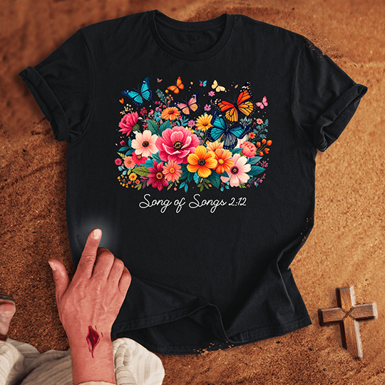 Vibrant Flowers And Butterflies T Shirt 1 - Sport Grey 3XL | Biblical & Scripture Inspired Apparel | Jesus Monk
