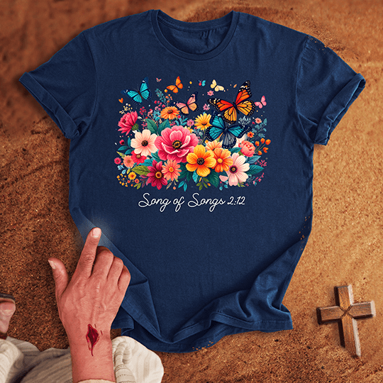 Vibrant Flowers And Butterflies T Shirt 1 - Sport Grey M | Biblical & Scripture Inspired Apparel | Jesus Monk