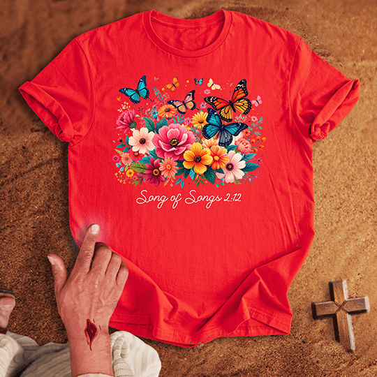 Vibrant Flowers And Butterflies T Shirt 1 - Navy S | Biblical & Scripture Inspired Apparel | Jesus Monk