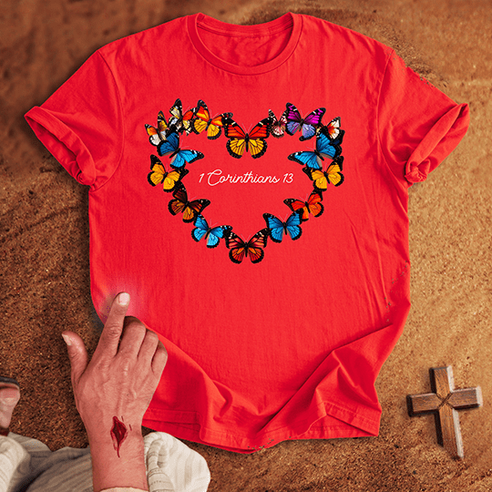 Vibrant Butterflies In A Heart Shape T Shirt - Black S | Biblical & Scripture Inspired Apparel | Jesus Monk