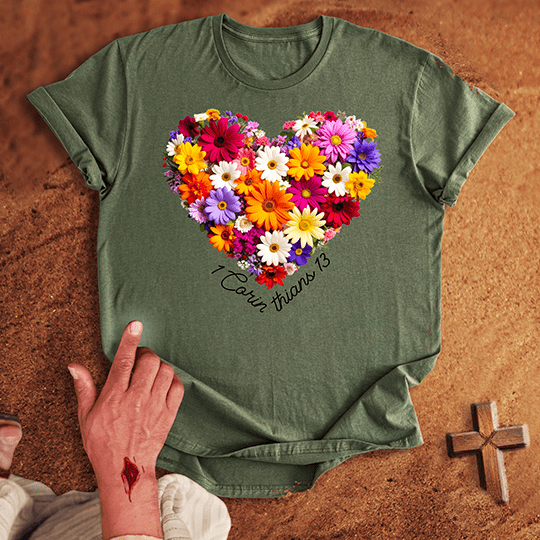 Vibrant Flowers in a Heart Shape T-shirt