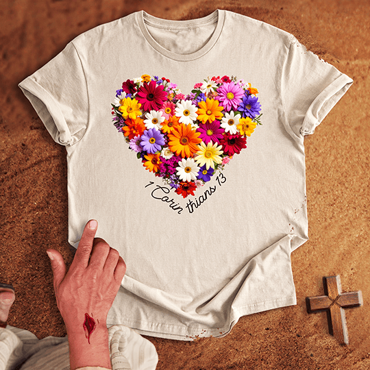 Vibrant Flowers In A Heart Shape T Shirt - Red M | Biblical & Scripture Inspired Apparel | Jesus Monk