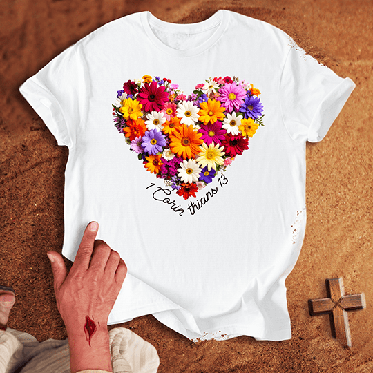 Vibrant Flowers In A Heart Shape T Shirt - Red 2XL | Biblical & Scripture Inspired Apparel | Jesus Monk