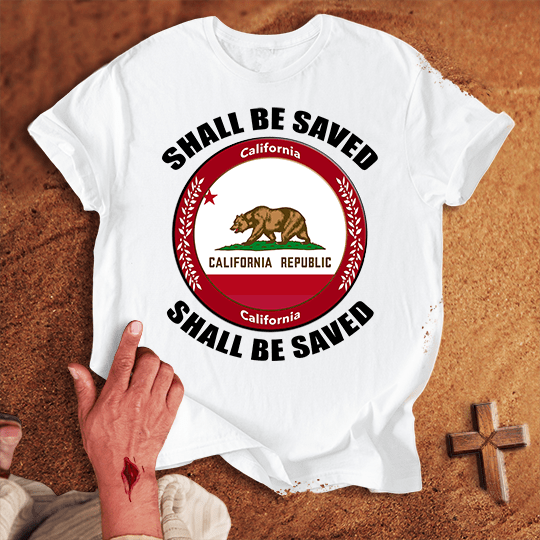 California Shall Be Saved T Shirt - Red M | Biblical & Scripture Inspired Apparel | Jesus Monk