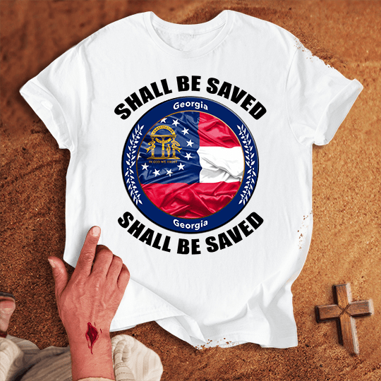 Georgia State Shall Be Saved T Shirt - Sport Grey 2XL | Biblical & Scripture Inspired Apparel | Jesus Monk