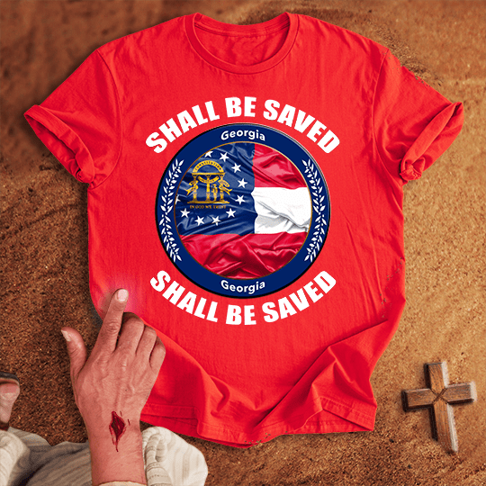Georgia State Shall Be Saved T Shirt - Navy S | Biblical & Scripture Inspired Apparel | Jesus Monk