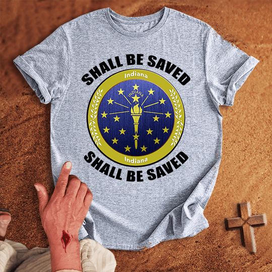 Indiana Shall Be Saved T Shirt - Navy XL | Biblical & Scripture Inspired Apparel | Jesus Monk
